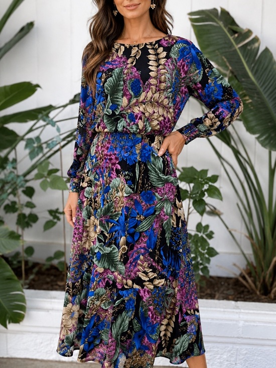 Dresses & Skirts - Unique SET Dress with Long Sleeves floral multicolor BLOUSE & SKIRT